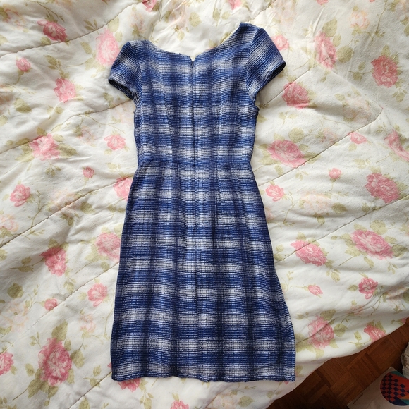 Handwoven Blue Check People Tree Asymmetrical Neckline Midi Dress size 4 - Picture 7 of 9